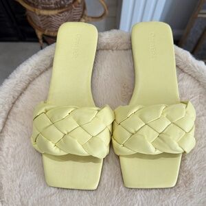 Open Edit Women's Lemonade Yellow Square Toe Braided Slide Sandals Size 6